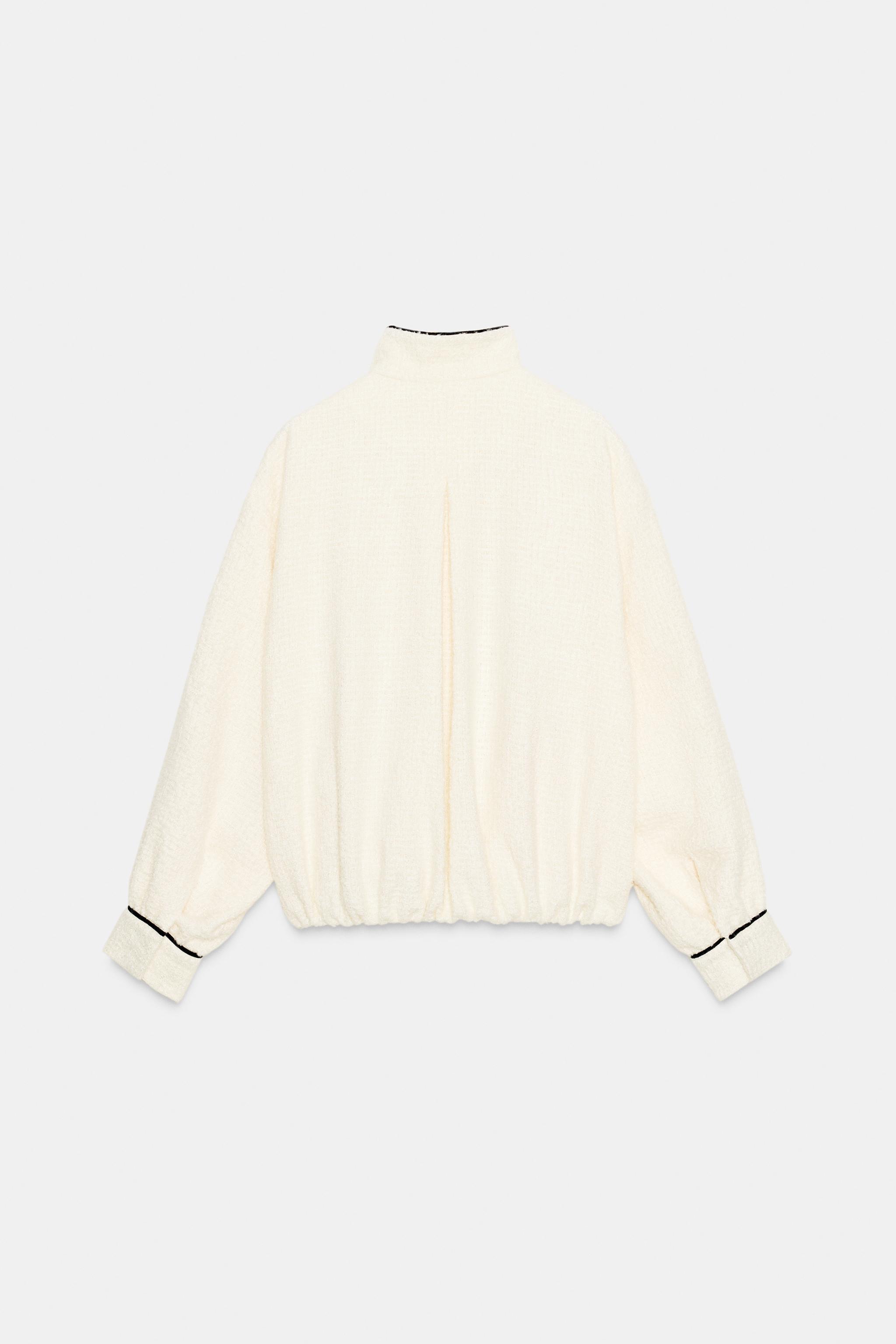CONTRAST PIPING TEXTURED BOMBER JACKET